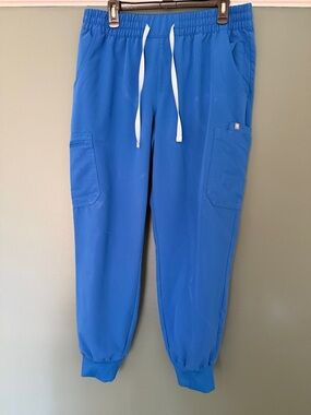 Figs Blue Jogger Scrub Pants with White Drawstring